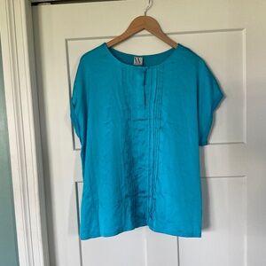 Worthington Satin Teal Blue Short Sleeve Top XL
